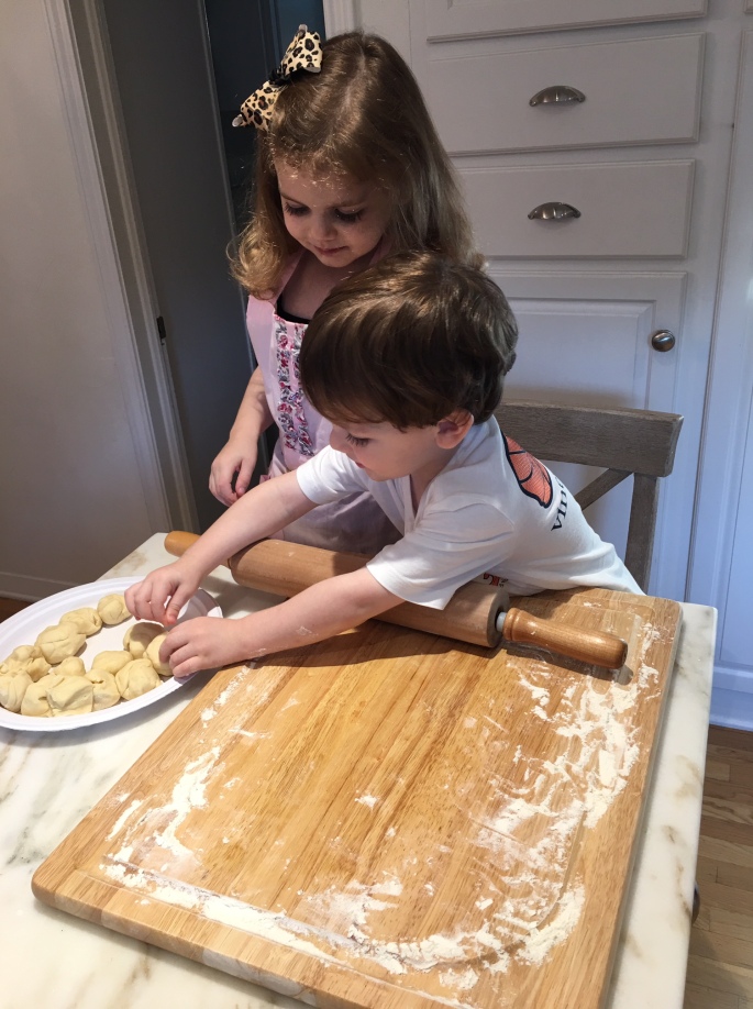 Kids making dough